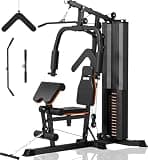 JEEKEE All in One Home Gym with 150LB Weight Stack, Multifunctional Home Gym Equipment for Full Body Workout, Space Saving Workout Machine with Chest Press, LAT Pulldown, Leg Extension, Black