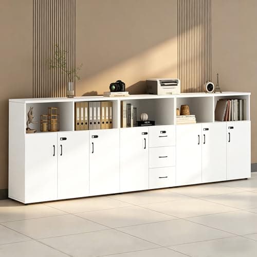 HSHBDDM File Cabinet with Password Lock, Wood Lateral Filing Cabinet for Letter/A4 Files, 3 Drawer with Door, Printer Stand with Open Shelves for Home Office