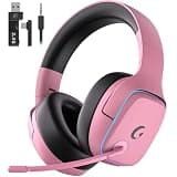 Gvyugke 2.4GHz Wireless Gaming Headsets for PS5, PS4, PC, Switch - Bluetooth 5.3 Gaming Headphones with Noise Canceling Mic, 7.1 Surround Sound, 70H Battery, Blue Lighting - Blush Pink