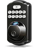 Veise KS02A Fingerprint Keyless Entry Door Lock, Auto Lock, Electronic Keypad Deadbolt for Front Door, Biometric, Anti-Peeping Password, Easy Install, Matte Black