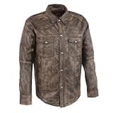 Milwaukee Leather Men's Leather Snap Front Leather Shirt w/Shirt Collar - Black, Brown, Grey (US, Alpha, 3X-Large, Regular, Regular, Brown)