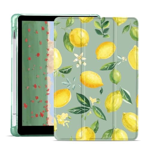 AdorableWhimsy Cute Lemon Case for iPad mini 7 (A17 Pro) 2024 / iPad mini 6 2021 8.3 Inch Summer Fruits Girly Protective Cover Trifold Stand Green Leather Soft Back with Pencil Holder