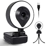 Centopto 2K HD Webcam with Microphone, Portable Streaming Webcam with 3-Levels Ring Light, Auto-Focus, USB 2.0 Plug and Play, Wide Angle Webcam for PC Desktop Laptop MAC/Skype/YouTube/TikTok Streaming