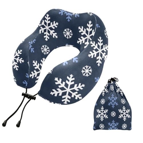 ZOEO Travel Pillow for Neck Head, Snowflakes Blue White Memory Foam Padding Sleeping Airplane Trains Cars Camping Office