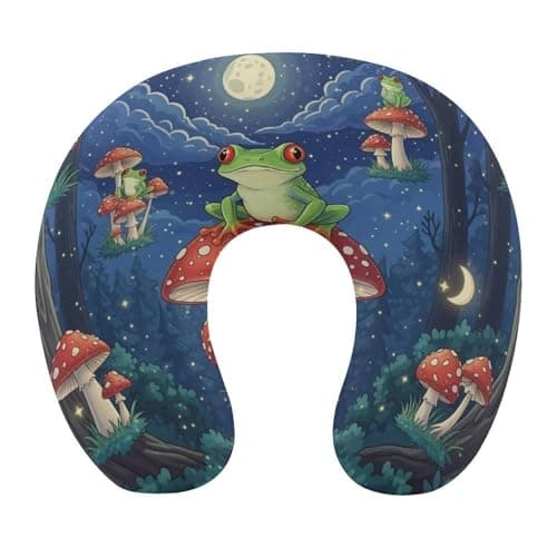 100% BLUE COLLAR Lightweight Portable Memory Foam Neck Pillow Moon Mushroom Frog Headrest Washable Cover Travel Airplane Pillow