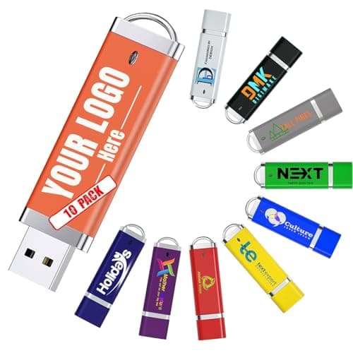 Custom USB Flash Drive 512GB 3.0 10 Pack Customized Thumb Drive Customizable USB Drive Logo Print FEWINA Branding with Personalized USB Stick (10 Pack,10 Color Options)