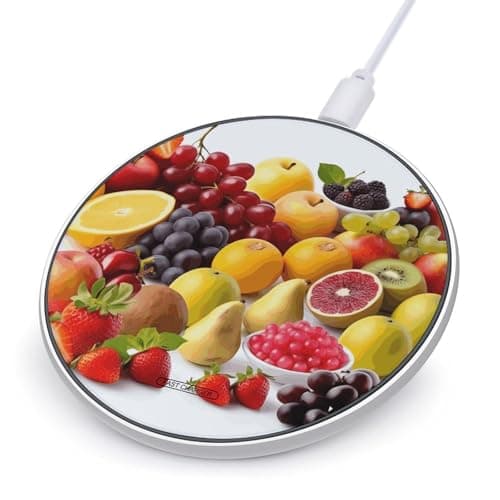 Fresh Fruits Wireless Charger Portable 10W Fast Wireless Charging Pad Compatible with Phone Ultra-Thin Charging Station Lightweight Charger Mat for Travel Home Office Desk
