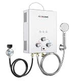 Tankless Water Heater 6L, KOXKING 1.58 GPM Portable Propane Hot Water Heater with Handle & Overheating Protection, Outdoor Instant Hot Shower for Camping & RV – White