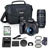 Canon EOS Rebel T7 DSLR Double Zoom Lens Kit Bundle with EF-S 18-55mm and EF 75-300mm Lenses, 64GB Memory Card and 58mm Filter Kit