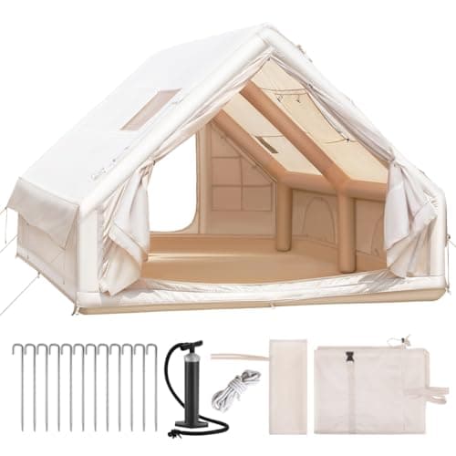 6-8 Person Inflatable Glamping Tent, Quick Setup Waterproof Air Blow Up Tent for Outdoor Family Camping, Heavy Duty Oxford Cloth Cabin Tent with High-Speed Pump, Windproof 4 Season Shelter for Events