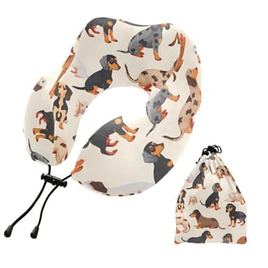 ZOEO Travel Pillow for Neck Head, Dachshund Breed Dogs Memory Foam Padding Sleeping Airplane Trains Cars Camping Office