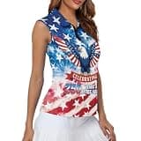 Suhoaziia American Flag Eagle Golf Shirts for Women Moisture Wicking Tennis T Shirt Soft V Neck Casual Workout Pullover Summer Athletic Tank Tops USA 250 Years Shirts 4th of July Outfits