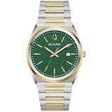 Bulova Mens Classic Quartz Two Tone Stainless Steel Watch, Green Pattern Dial, Style:98B444