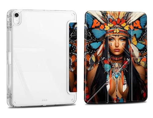 Case for iPad 10.2 Inch 9th/8th/7th Gen 2021/2020/2019, iPad Air 3 2019 10.5, Slim Clear Case with Pencil Holder，Multi-Angles Folding Y-Shaped Stand Cover, Beautiful Indian Woman