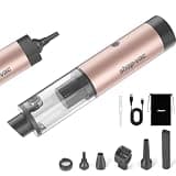 Shop-Vac S4 Mini Car Vacuum Cordless, 15000Pa 4-in-1 Portable Handheld Desk Vacuum & Air Duster with Brushless Motor, LED Light, Multi-Nozzles, 2 Modes, for Car, Office, Keyboard Cleaning (Champagne)