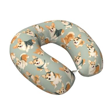 Fuzquwu Cute Dogs Corgi (1) Pattern Neck Pillow for Traveling Airplane,Pure Memory Foam U-Shaped Neck Pillows for Flight Headrest Sleep