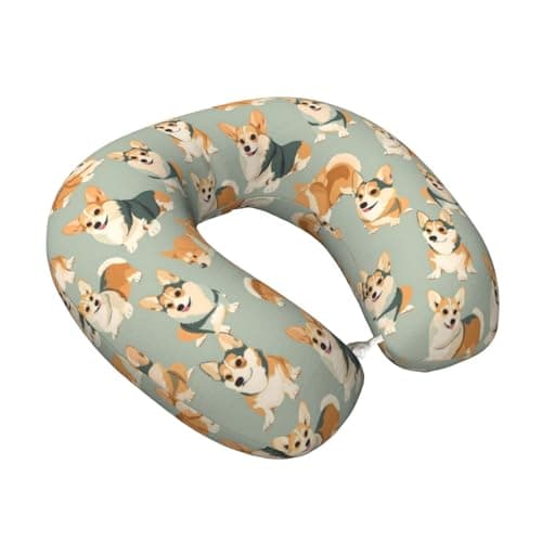 Fuzquwu Cute Dogs Corgi (1) Pattern Neck Pillow for Traveling Airplane,Pure Memory Foam U-Shaped Neck Pillows for Flight Headrest Sleep
