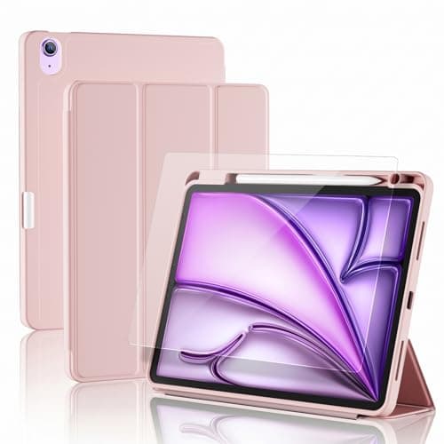 ProCase for iPad Air 11 Inch Smart Case with Tempered Glass Screen Protector, Slim Trifold Stand Protective Cover with Pencil Holder for iPad Air 11" M4/M3/M2(2026/2025/2024) -Lightpink