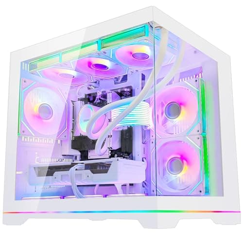 HOENGAGER Software ARGB Control Gaming PC Desktop - AMD Ryzen 7 9700X - GeForce RTX 5060 (8GB) - 32GB DDR5 6000MHz - 1TB PCIe NVMe SSD - White Panoramic Glass Case, RGB Fans, Wi-Fi, Win 11