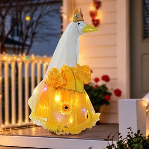 Summer Porch Goose Outfit - 23 Inch Glowing Sunflower Outfits for Concrete Goose Statue - Princess Flowers Clothing That Shines at Night - Porch Goose Clothes Summer for Outdoor Garden Yard Decor