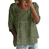CAOQAO Women's Summer Boho Floral 3/4 Sleeve Tunic Top Flowy Casual Loose Cute Plus Size Pleated Blouse Shirts(2D-Blackish Green, XL)