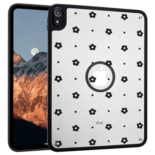 Idocolors for iPad Air M3 2025/M2 2024 11 Inch Magnetic Case [Compatible with Magsafe] Slim Clear Translucent Back Soft TPU Bumper Shockproof Protective Case, Flower B/Black