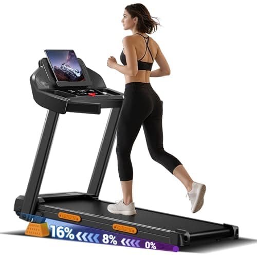 CURSOR FITNESS 16% Incline Treadmills for Home Small with 3 LED Displays, 3.0HP Foldable Walking Pad Treadmill Up to 400LBS Capacity, Portable Treadmill 7.0MHP