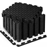 Haulcove 18 Tiles Puzzle Exercise Mat, EVA Interlocking Foam Floor Tiles, Non-Slip, Protective, Water-Resistant Flooring for Home Gym & Workout Equipment, 12.6" x 12.6" x 0.4", 18 Sq Ft, Black