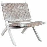 KTPRTOCK Natural Kubu Rattan Relaxing Chair with Solid Mahogany Wood Frame, White and Natural Finish for Living Room or Bedroom