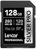 Lexar 128GB Professional SILVER PRO SD Card, UHS-II, C10, U3, V60, Full HD, 4K, Up To 280MB/s Read SDXC Memory Card, for Professional Photographer, Videographer, Enthusiast (LSDSIPR128G-BNNNU)