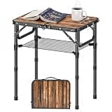YihuiKo Folding Tv Tray Table with Storage Net, Lightweight Portable Small Folding Table, Adjustable Height Snack Side Table for Sofa Bed Couch and Outdoor, Wood Grain