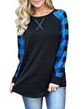 BAIKEA Womens Raglan Tops Long Sleeve Buffalo Plaid Shirt Casual Checkered Sweatshirts Match Family Pics Fall Clothes 2025 Blue Plaid, Small