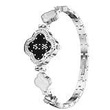 Women's LED Digital Bracelet Watch, Clover Shape Dial with Crystal Rhinestone Bezel, Heart Rate Blood Oxygen Sleep Monitor, Silver and Rose Gold