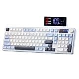 Redragon Wireless Gaming Keyboard, 98-Key Tri-Mode (BT/2.4G/Wired) RGB Computer Keyboard with Knob & Display, Fade-Resistant PBT Keycaps & 4000mAh Battery, Compatible with Windows/Mac - White Blue