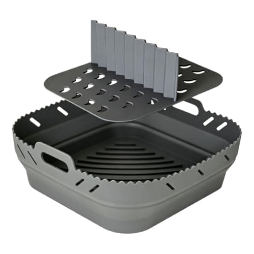 Airfryer Silicone Liner With Divider，Compatible For Ninja，Speedi 5.7L，Compatible For Philips，8.5Inch Square Air Fryer Baking Basket(Grey)