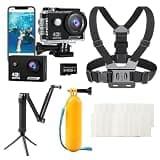 TIMNUT 4K Action Camera with Floating Handle Grip/Selfie Stick Tripod Kit 2-in-1/Chest Harness/20*Anti Fog Inserts Drying