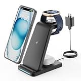 Wireless Charger for Fitbit Charging Station - GEEKERA 3 in 1 Phone Charger Stand for Fitbit Watch Sense 2/Sense/Versa 4/3, iPhone, Samsung, Google Pixel Phones, Androids, Airpods 4/3/2
