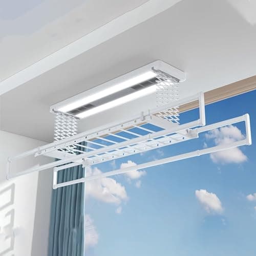 iumLeap Ceiling Clothes Dryer Aluminium and Steel Electric Clothes Dryer with Remote Control,Foldable Indoor Clothes Drying Rack, 35kg Load, Retractable 135-220cm, Electr, White-One Size