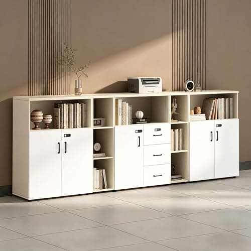 HSHBDDM File Cabinet with Password Lock, Wood Lateral Filing Cabinet for Letter/A4 Files, 3 Drawer with Door, Printer Stand with Open Shelves for Home Office