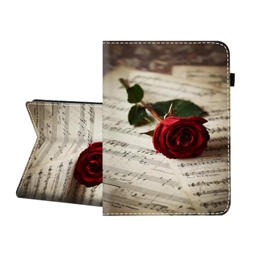 CICPLKSE Case for Samsung Galaxy Tab S10 Ultra /S9 Ultra /S8 Ultra 14.6” 2024/2023 /2022 SM-X920/X926B/X910/X900,Premium PU Leather Cover with Auto Sleep Wake,Red Rose on Music Notes