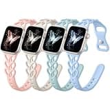 Odbeai Thin Cute Heart Braided Band-Compatible with Apple Watch Bands Women 40mm 41mm 42mm 38mm 44mm 45mm 46mm 49mm,Sport Soft Breathable Silicone Strap for iWatch Series 11 10 9-1 SE 3-1 Ultra,4Pack