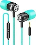 LUDOS Clamor Wired Earbuds in-Ear Headphones, 5 Years Warranty, Earphones with Mic, Noise Isolating Ear Buds, Memory Foam for iPhone, Samsung, School Students, Kids, Women, Small Ears - Turquoise