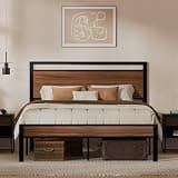 Z-hom Queen Metal Bed Frame&Wooden Headboard&Footboard,No Box Spring,Walnut