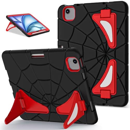 WEUFBG for iPad Air11 M4/M3/M2 (2026/2025/2024) Case Rugged Tablet Case with Adjustable Kickstand,Shockproof Hard PC+Silicon Cover, Pencil Slot,Child-Friendly(Black+Red)