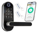 Keyless Entry Fingerprint Digital Smart Lock with Handle & Keypad: Electronic/Electric Lock with Code, App Control Biometric Deadbolt Door Knob for Front, Interior, Exterior & Bedroom Door (Silver)