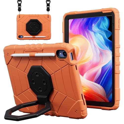 AKABEILA Compatible with iPad Pro 11 2024/2025 M4/M5 Gen Tablet Case for Kids, Relaxation Focused Cover with Rotating Stand/Handle and Shoulder Strap Orange+Black