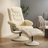 Oftenlucky Recliner Chair with Ottoman - 360° Swivel Massage Lounge Chair, 5-Point Vibration & Heated Seat, 140° Adjustable PU Leather Recliner for Living Room, Home Theater & Office, Cream