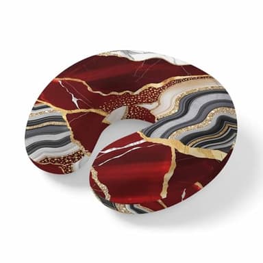 ZFUNCING Travel Pillows U-Shaped Neck Pillow Abstract Flowing Marble Fluid Art Ergonomic Memory Foam Pillow Head Cushion,Red and Gold Lines Soft Portable Neck Pillows for Office Airplane Car Train