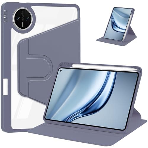 Rotating Case for Huawei MatePad Mini Android 8.8 Inch– with Pencil Holder, Clear Hard Back Cover, 360° Rotating Stand & Auto Wake/Sleep(Purple)