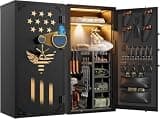 Fingerprint Large Gun Safe, 30-40 Biometric Rifle Safe for Rifle and Shotgun,Rifle Pistol Rack,Storage Pocket,Removable Shelf,Silent Mode,External Battery,LED,Key,180° Open Unassembled Gun Safe(Gold)